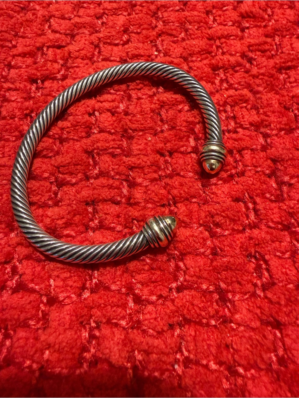 David Yurman Silver Twisted Cable Cuff with Gold Terminals